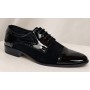Pantofi barbati negri din piele naturala lac si velur cu siret GKR819LVN
